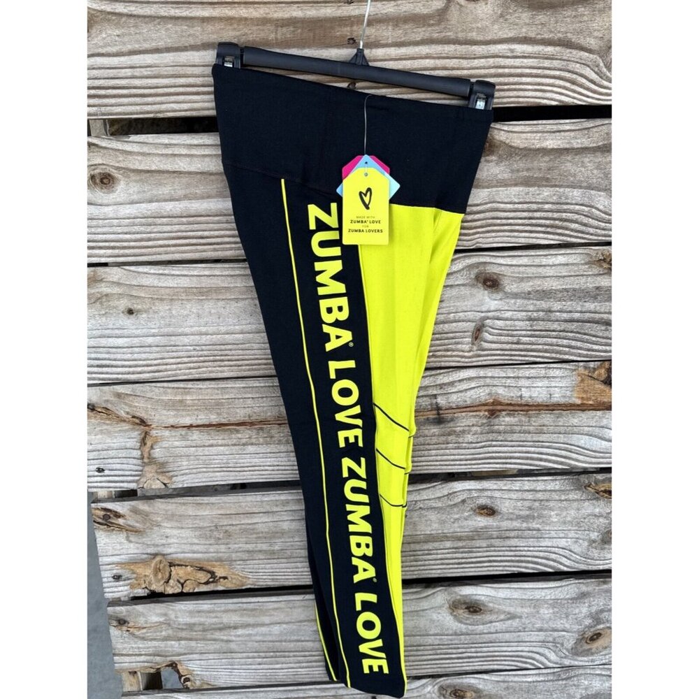 Zumba Love High Waisted Crop Leggings - Black/Yellow ~‎ XS XSpicy